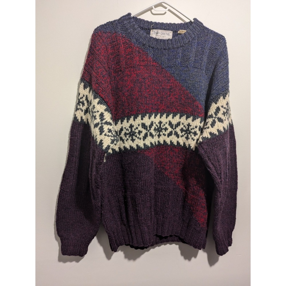 Vintage Henry Grethel Sweater Wool Mens Large/XL Geometric Christmas Winter